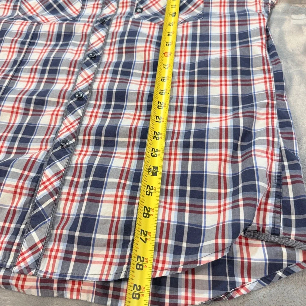 7 Diamonds Plaid Button Down Shirt Men's Large Red Blue White Long Sleeve Casual